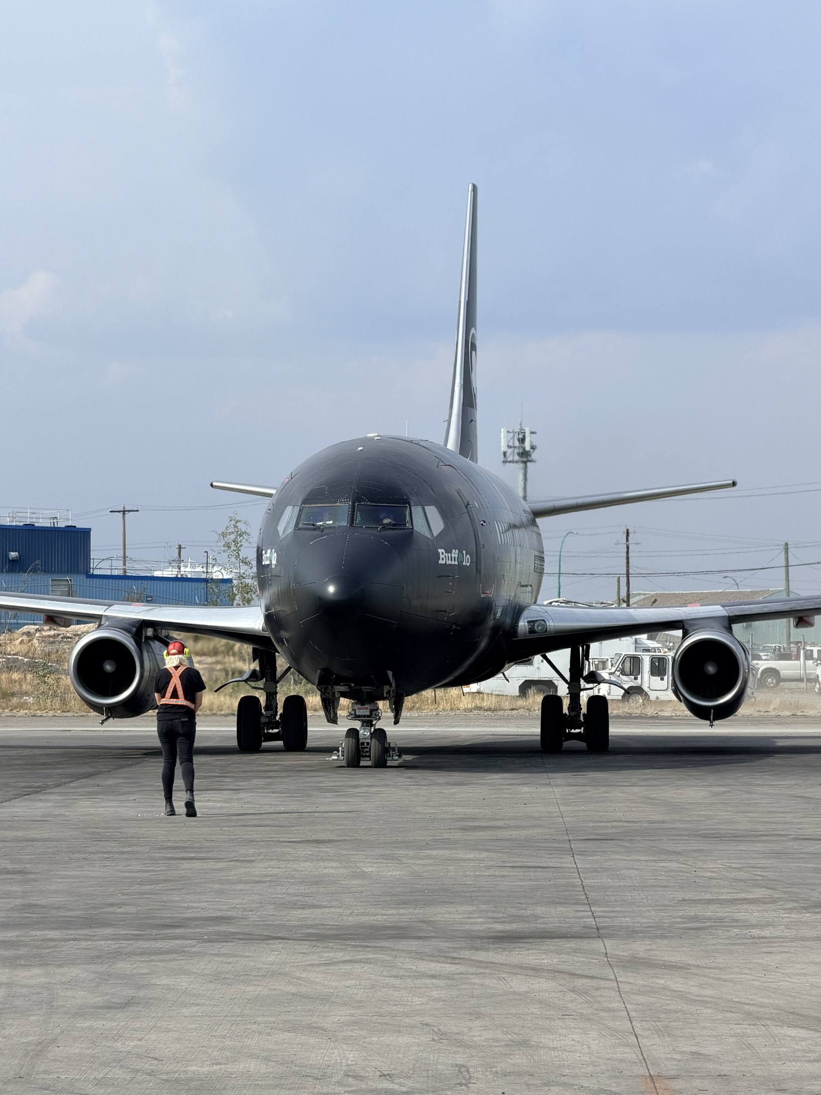 C-GTVO head-on with a rampie walking out to meet it