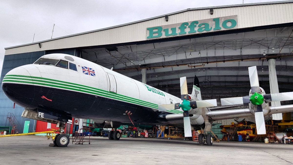 Electra parked in front of the Buffalo hangar