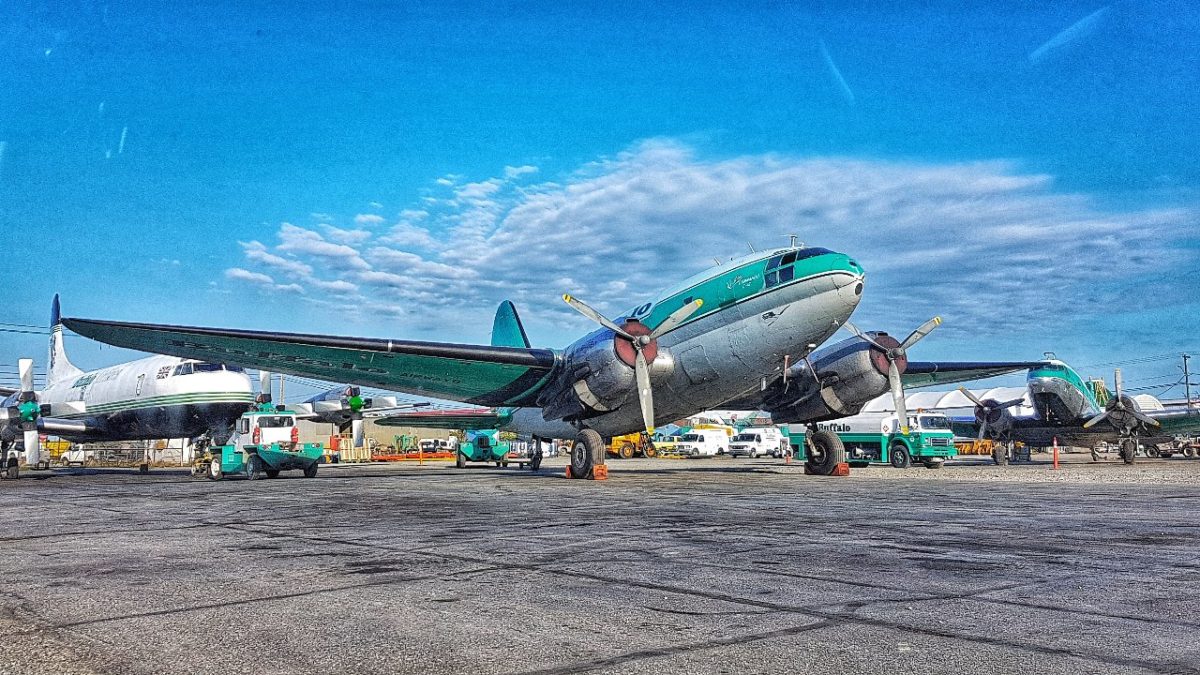 Electra and DC-3 together on the Yellowknife ramp