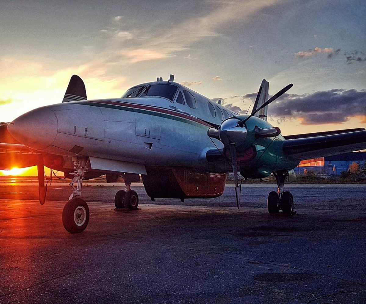 King Air at sunset on the Yellowknife ramp