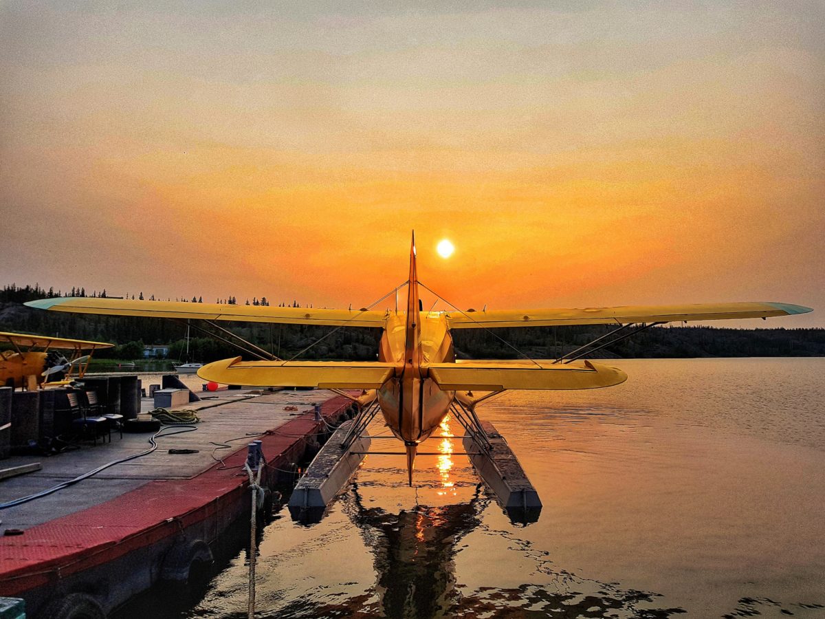 The N3N from behind at sunset, out on the water
