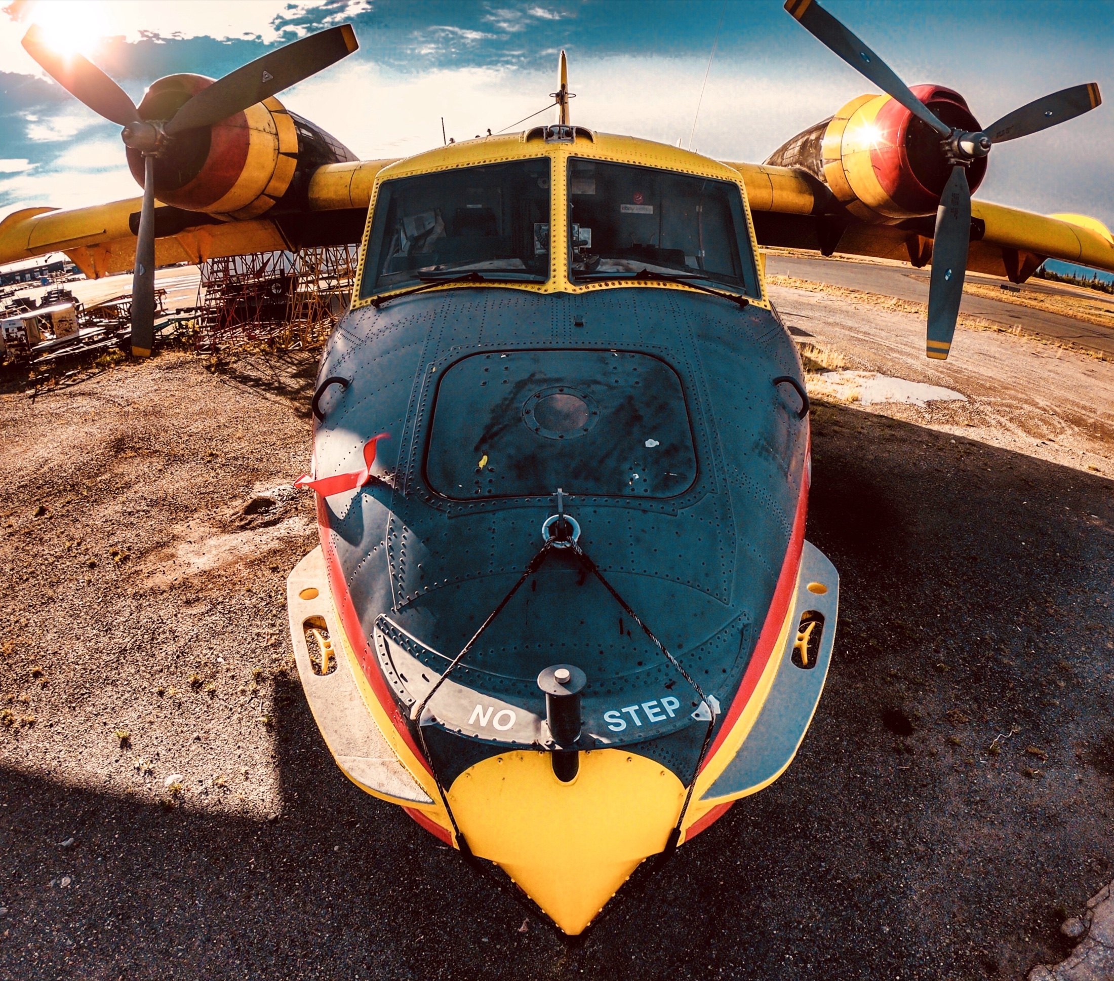 Straight down the hull of a CL-215 — the boat that flies