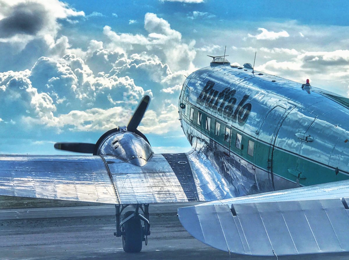 HDR close-up over the wing of a Buffalo DC-3